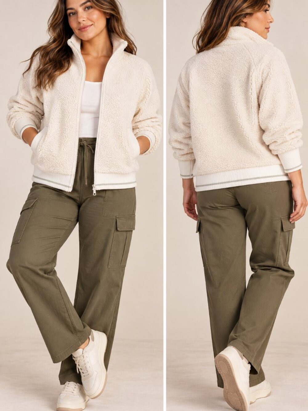 Athleta Tugga Sherpa Cream Full Zip Jacket Size Extra Large XL